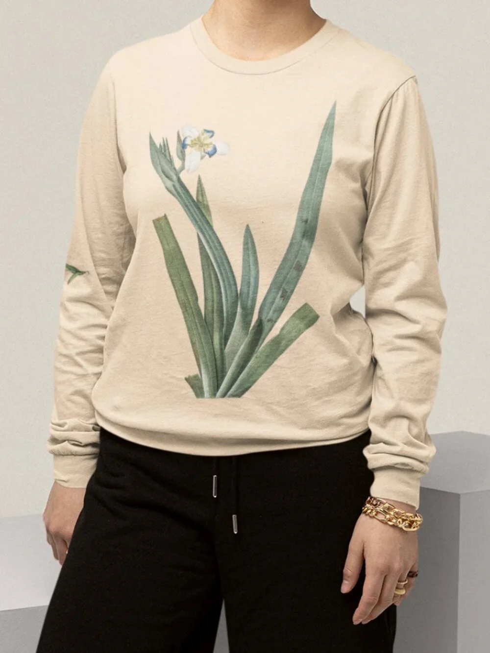 Veldt-Iris Vintage Floral Print Long Sleeve Graphic Tee T-shirt S-XXL